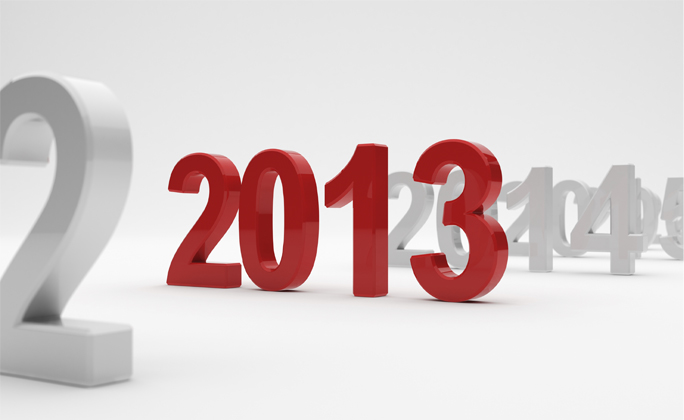 3d illustration of 2013 year on white background. Soft focus