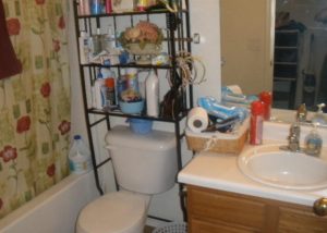 Cluttered bathroom